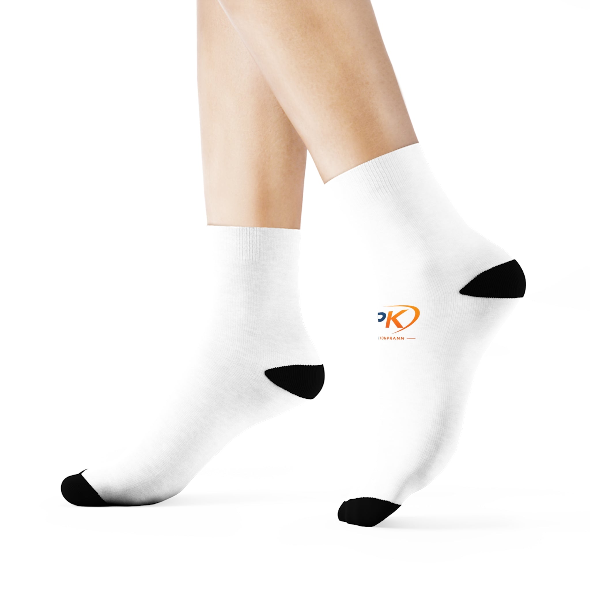 APK Crest Crew Socks - Novelty White Athletic Socks with Vintage Emblem