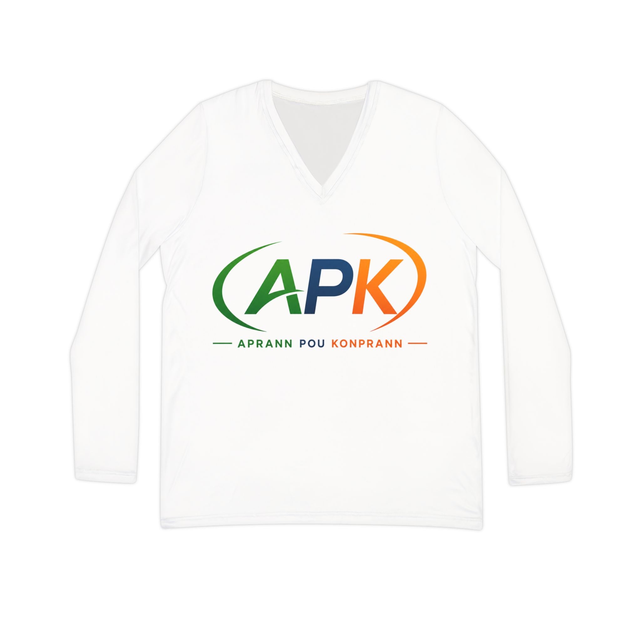 APK Logo Women's V-Neck Long Sleeve Shirt — Aprann Pou Konprann