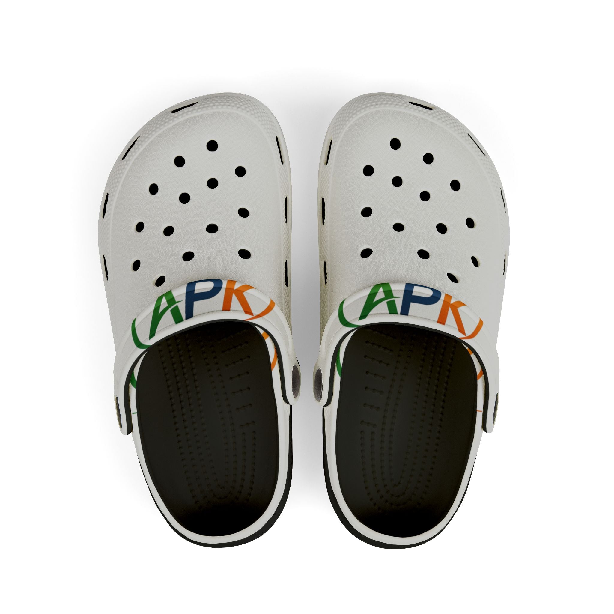 Kids White EVA Foam Clogs with Colorful Logo Strap — Lightweight Waterproof Summer Shoes