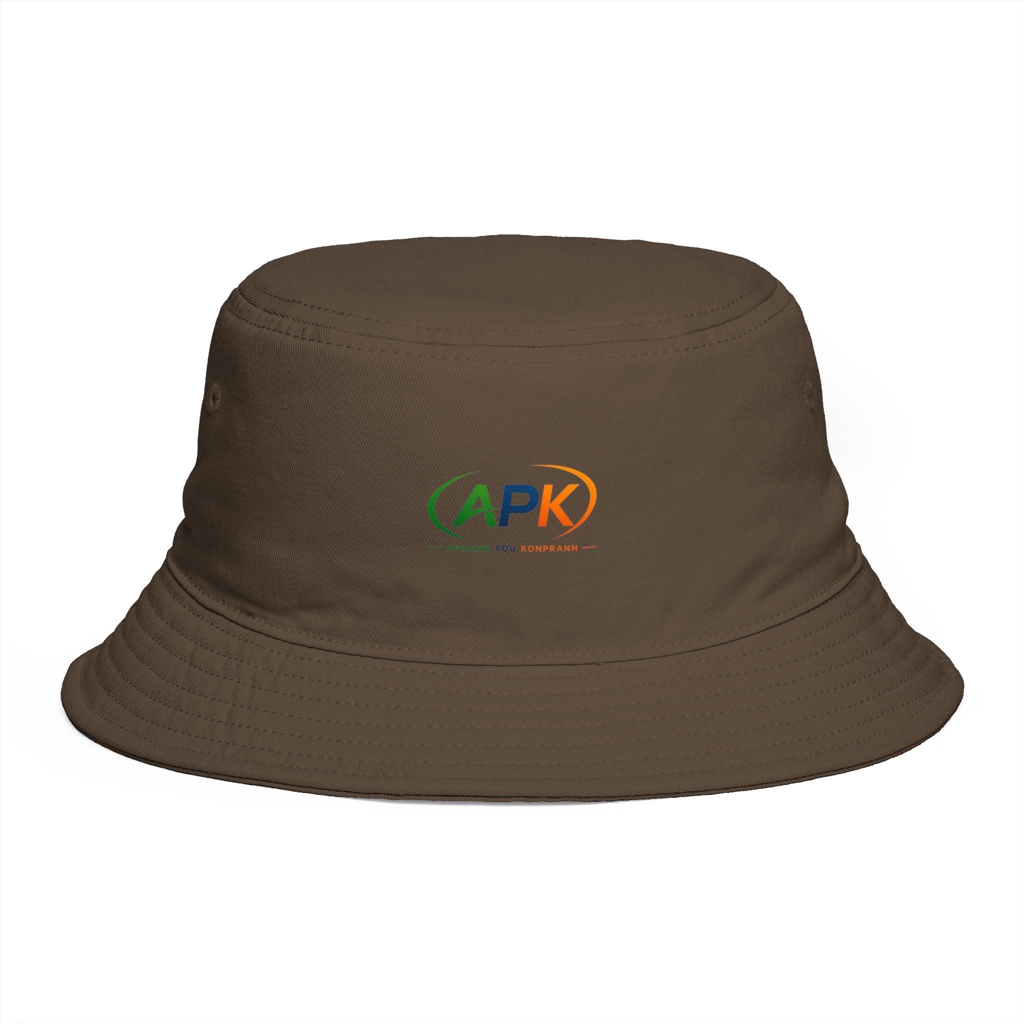 APK Logo Brown Bucket Hat — Casual Outdoor Sun Hat