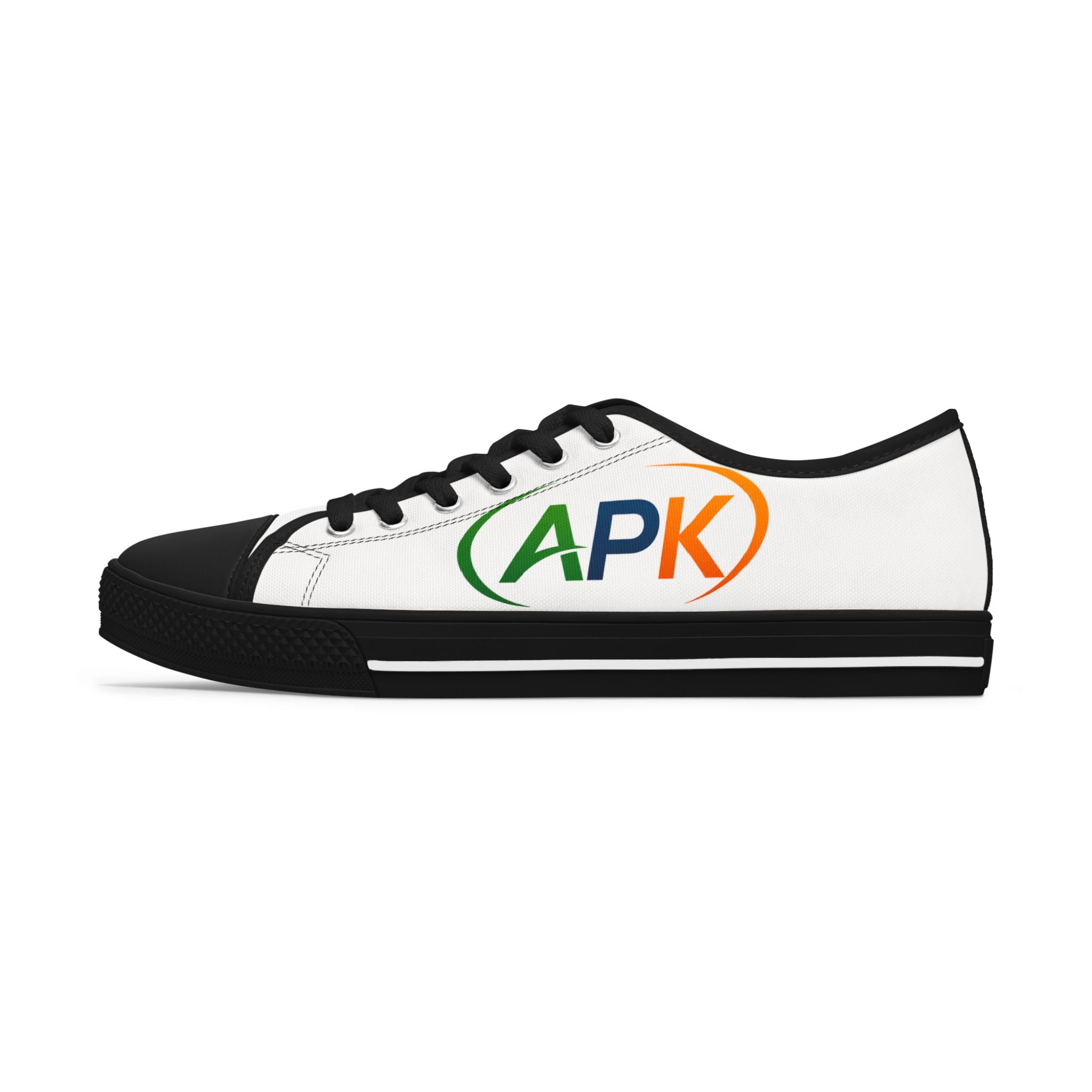 Low Top Sneakers — White Canvas Women’s Shoes with APK Crest Design