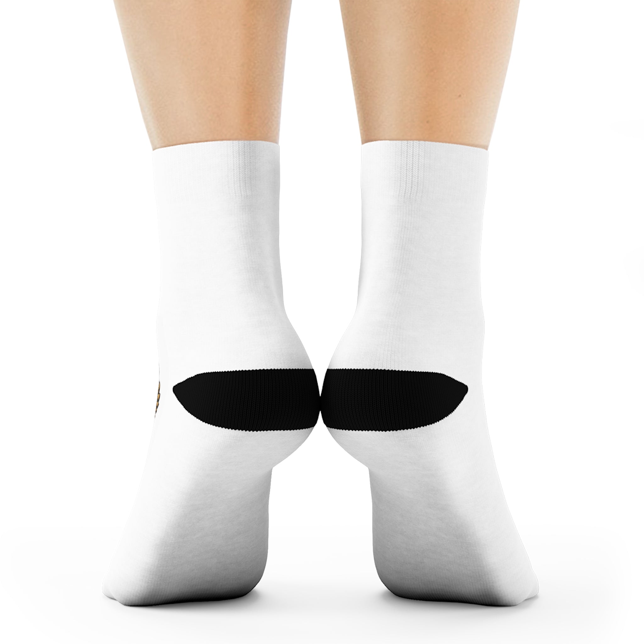 APK Crest Crew Socks - Novelty White Athletic Socks with Vintage Emblem
