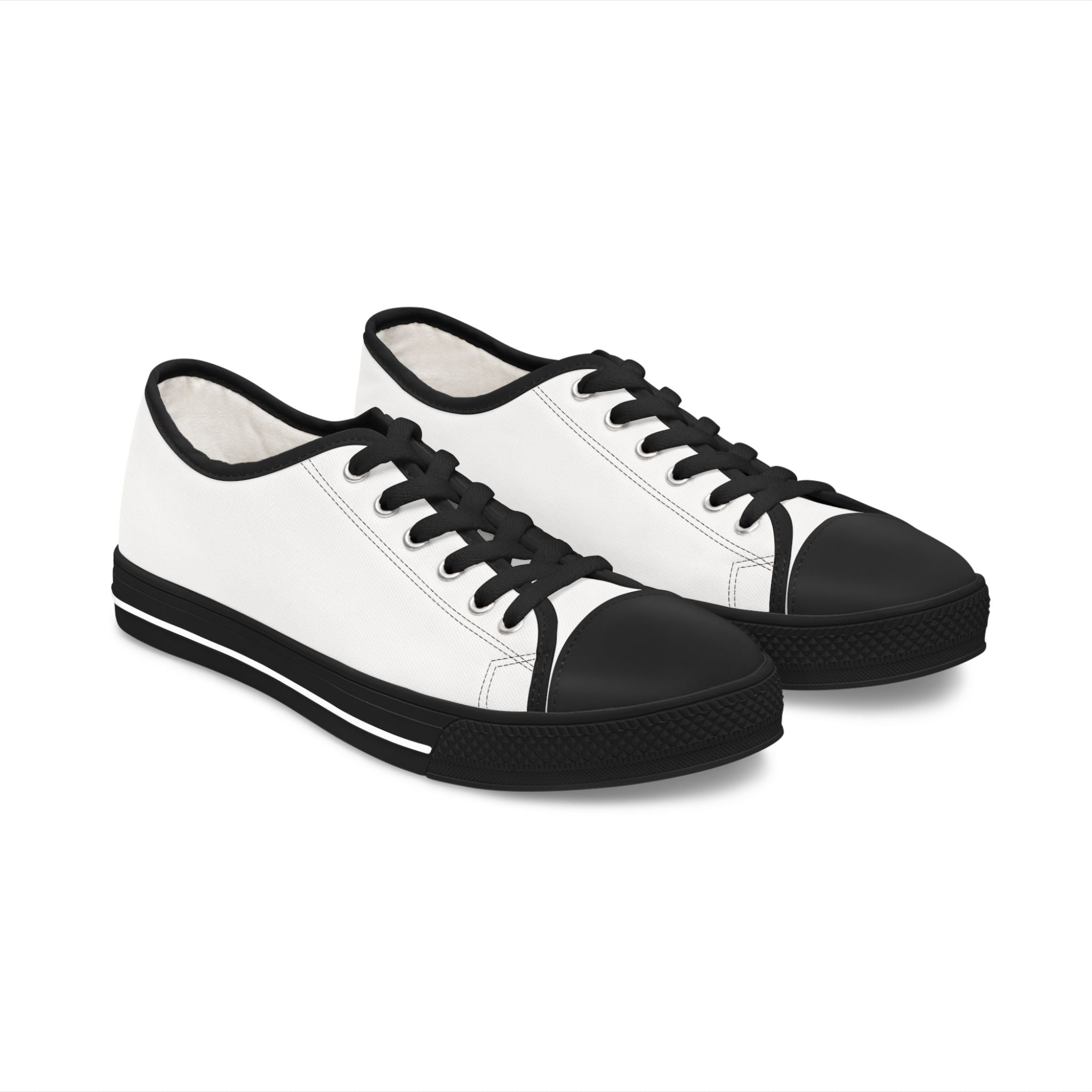 Low Top Sneakers — White Canvas Women’s Shoes with APK Crest Design