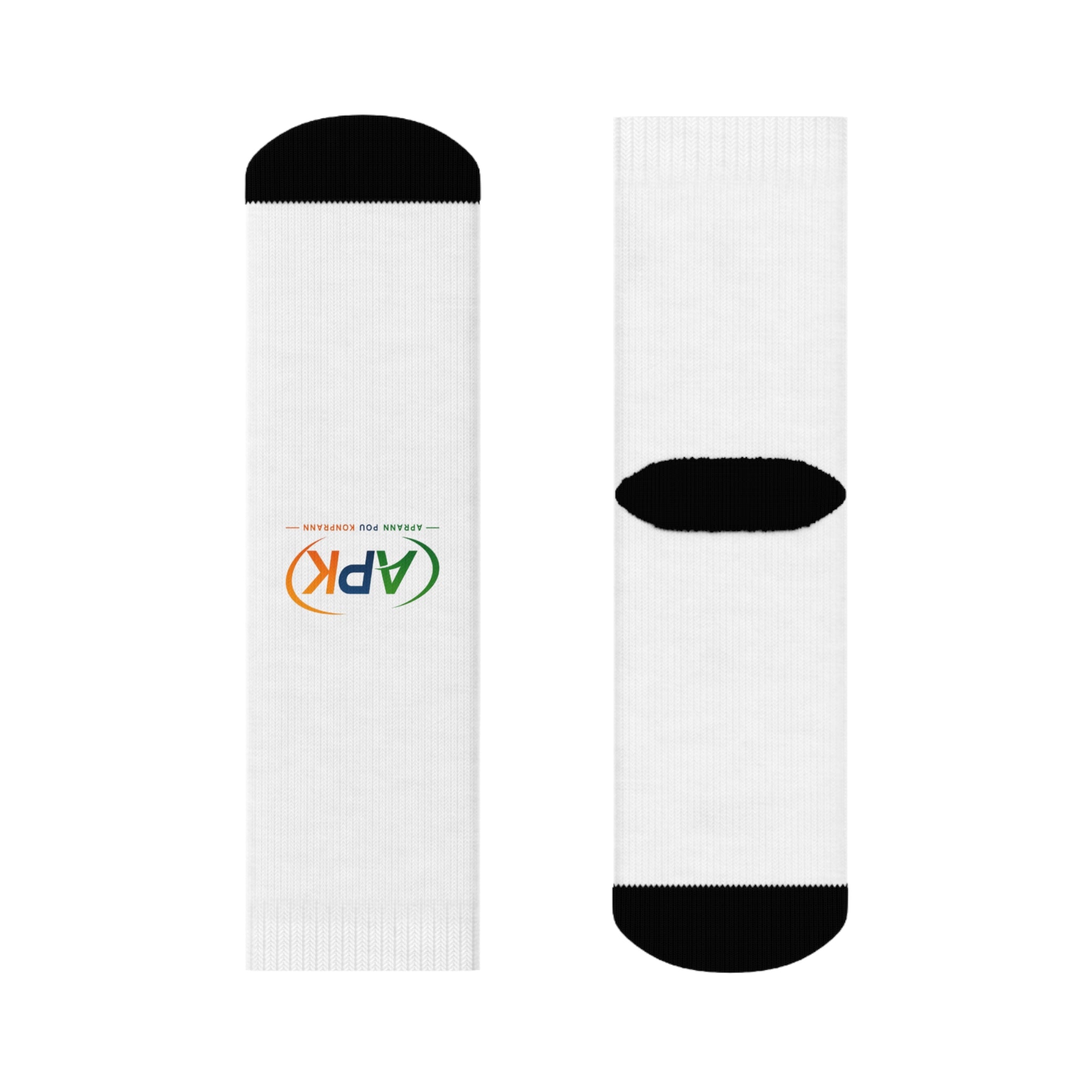 APK Crest Crew Socks - Novelty White Athletic Socks with Vintage Emblem
