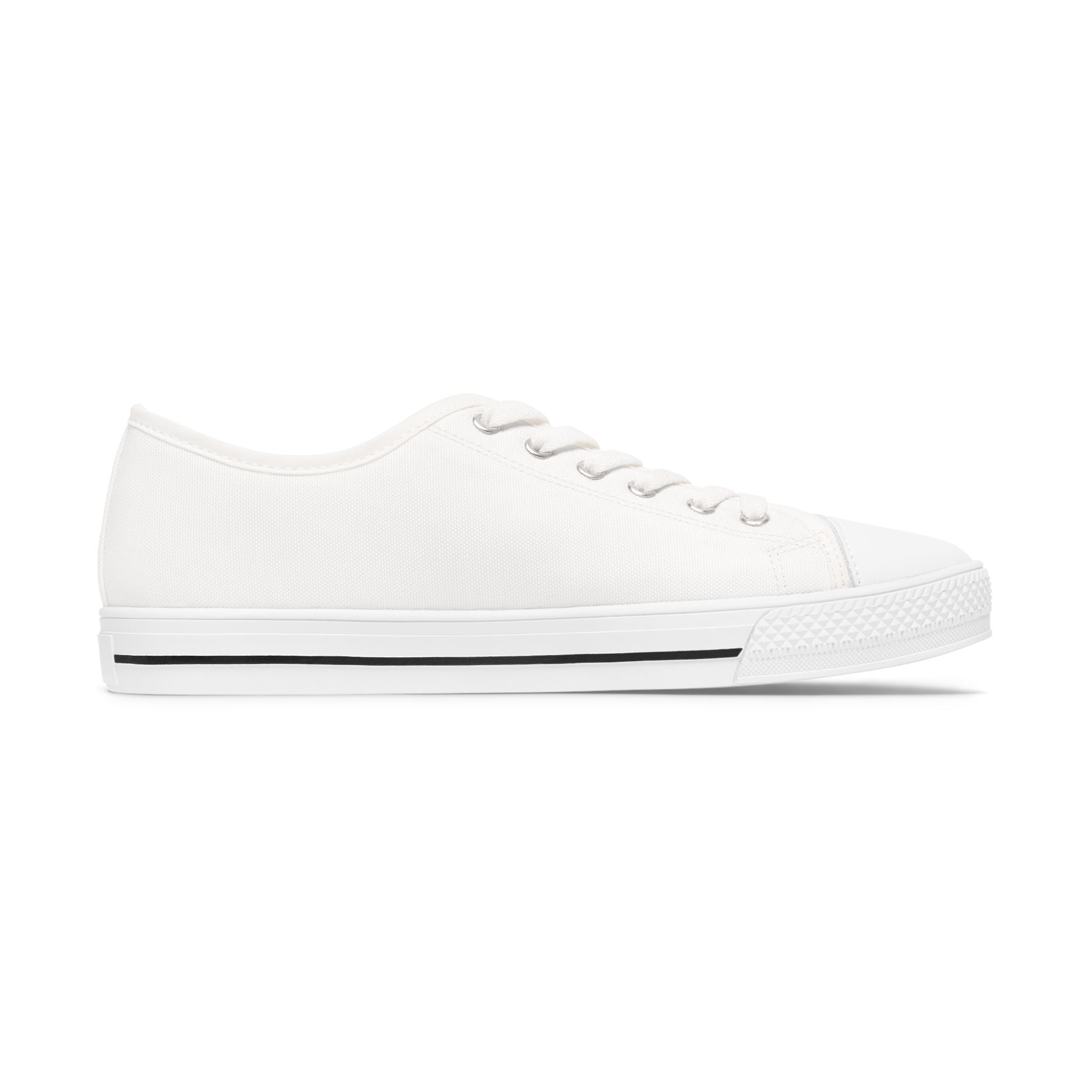 Low Top Sneakers — White Canvas Women’s Shoes with APK Crest Design