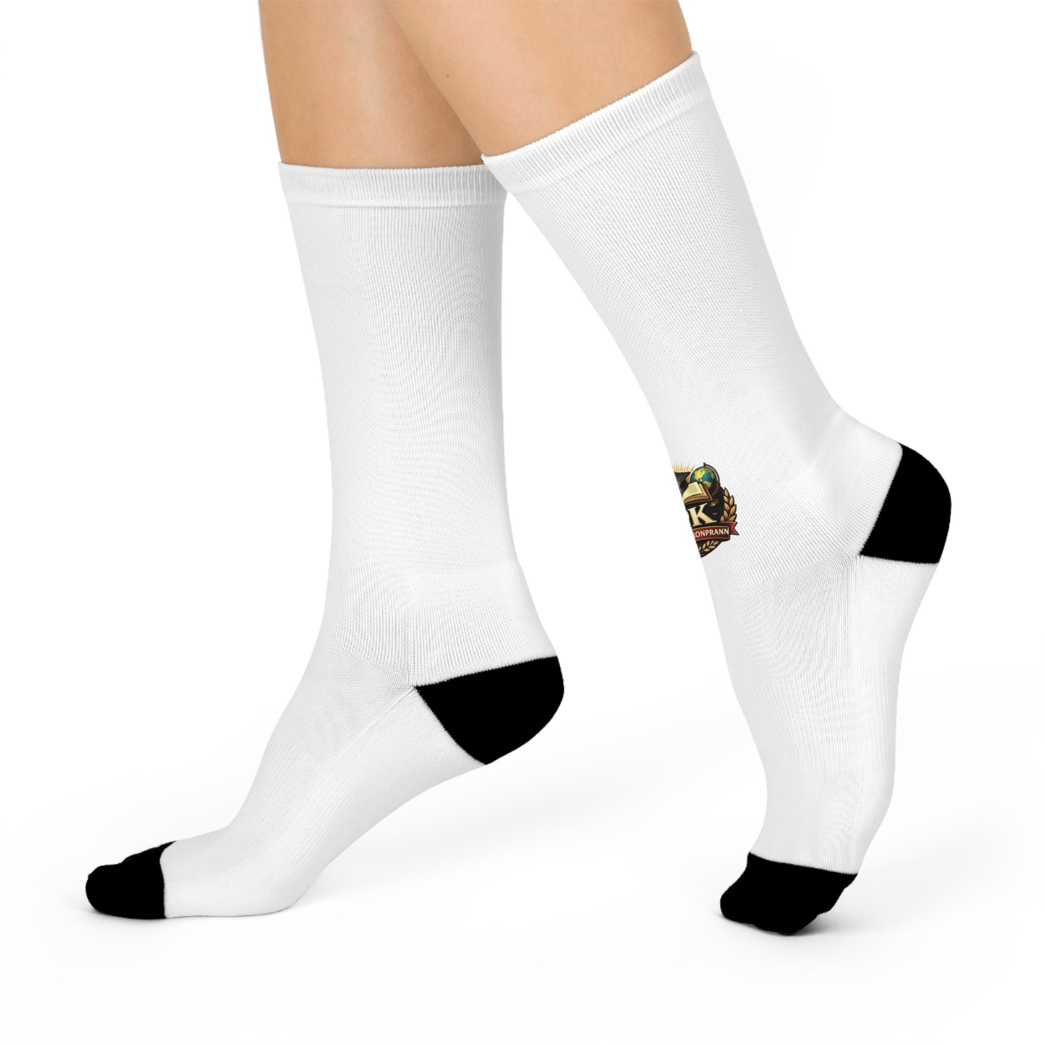 Cushioned Crew Socks — Subtle Vintage Badge Logo Athletic Crew Socks