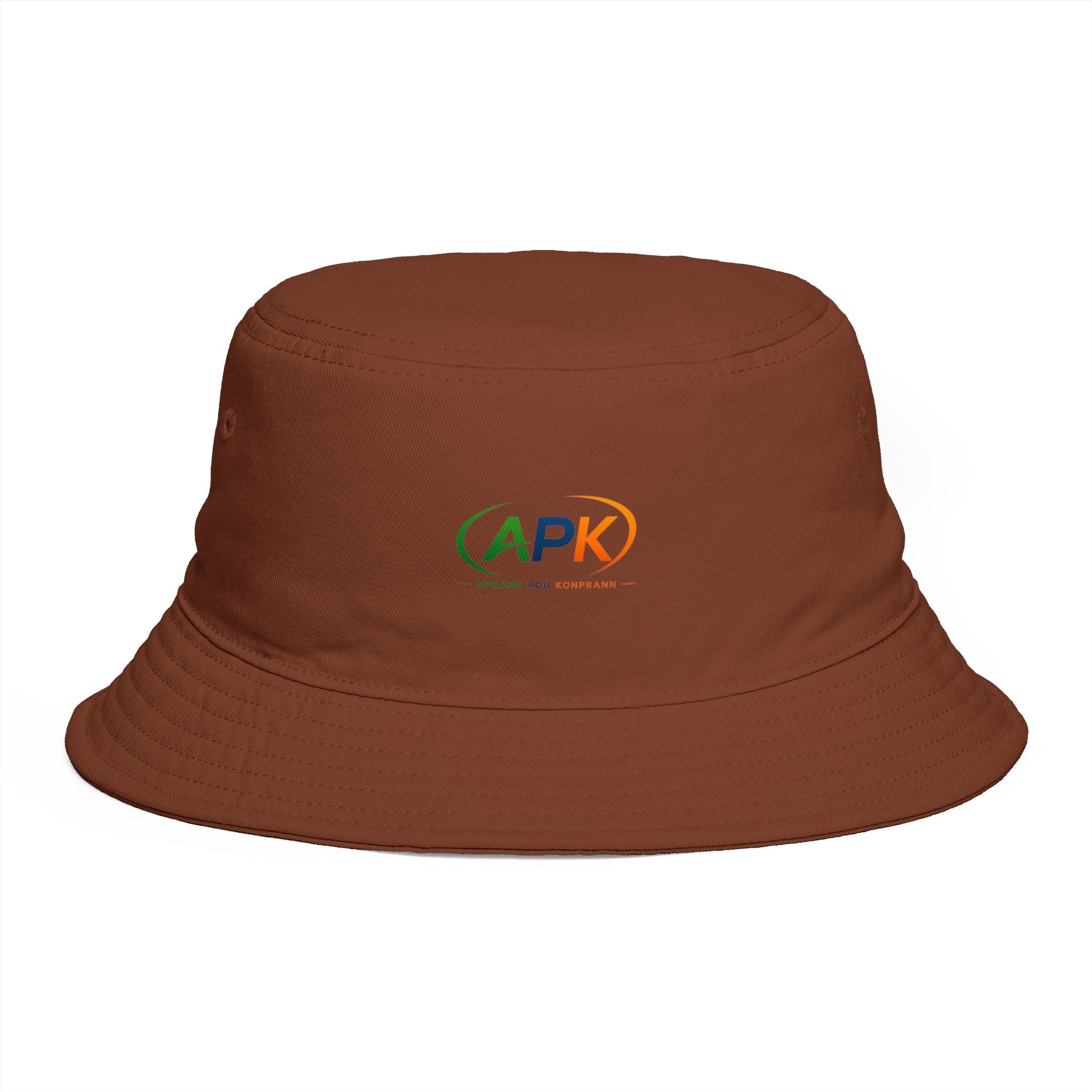 APK Logo Brown Bucket Hat — Casual Outdoor Sun Hat