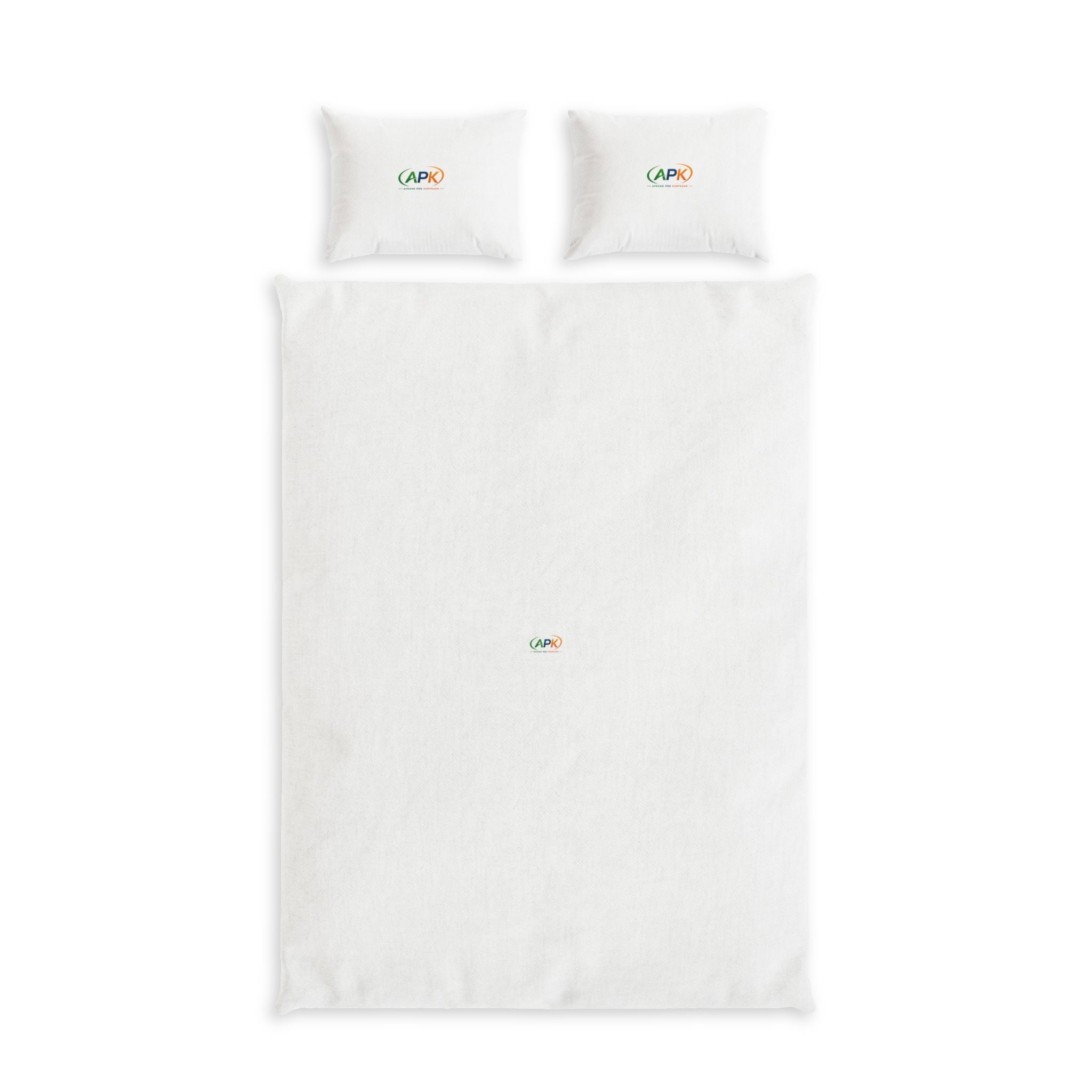 Minimalist Cotton Bed Set – White Bedding with Small Colorful Center Logo