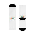 APK Logo Sublimation Crew Socks — Custom White Athletic Socks