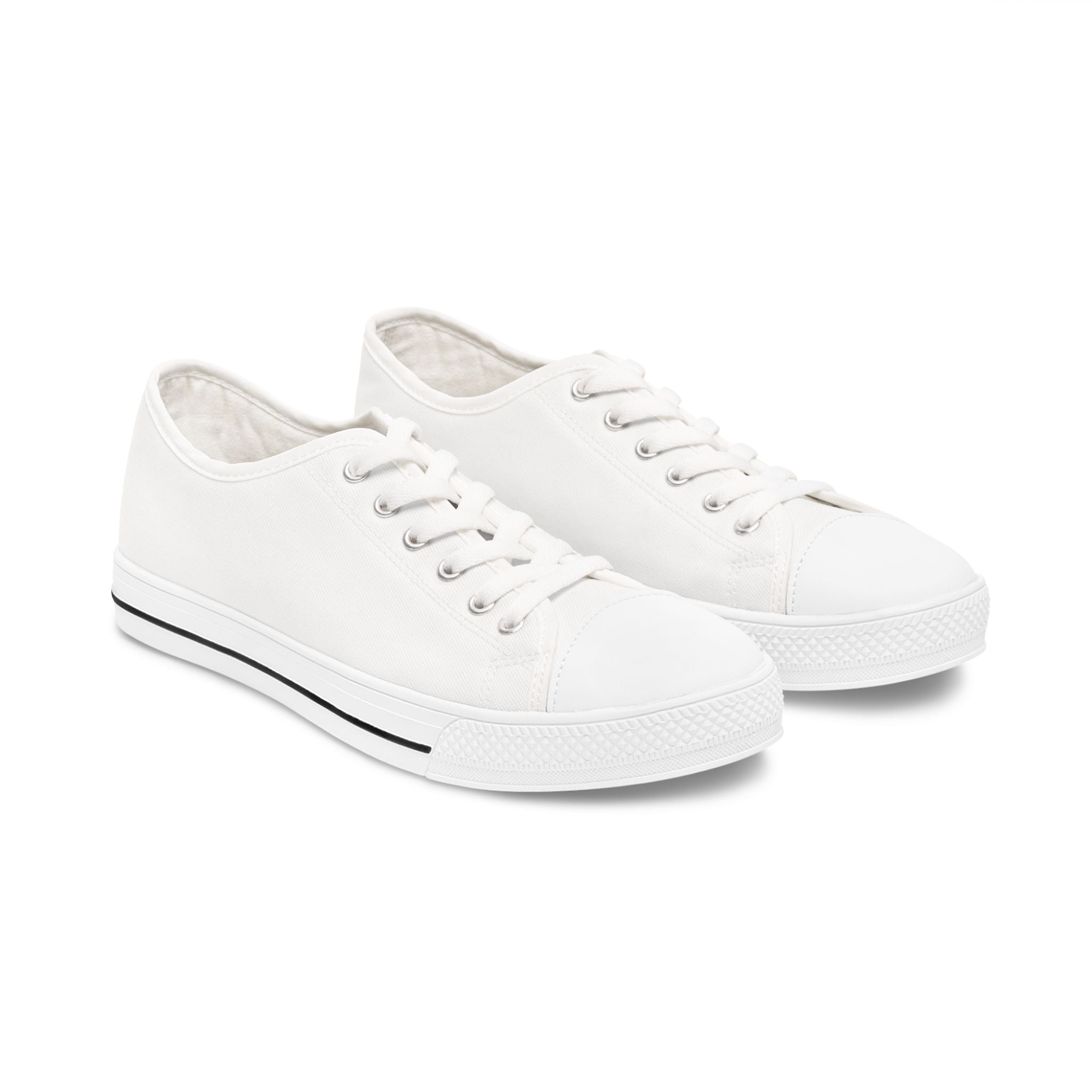 Low Top Sneakers — White Canvas Women’s Shoes with APK Crest Design