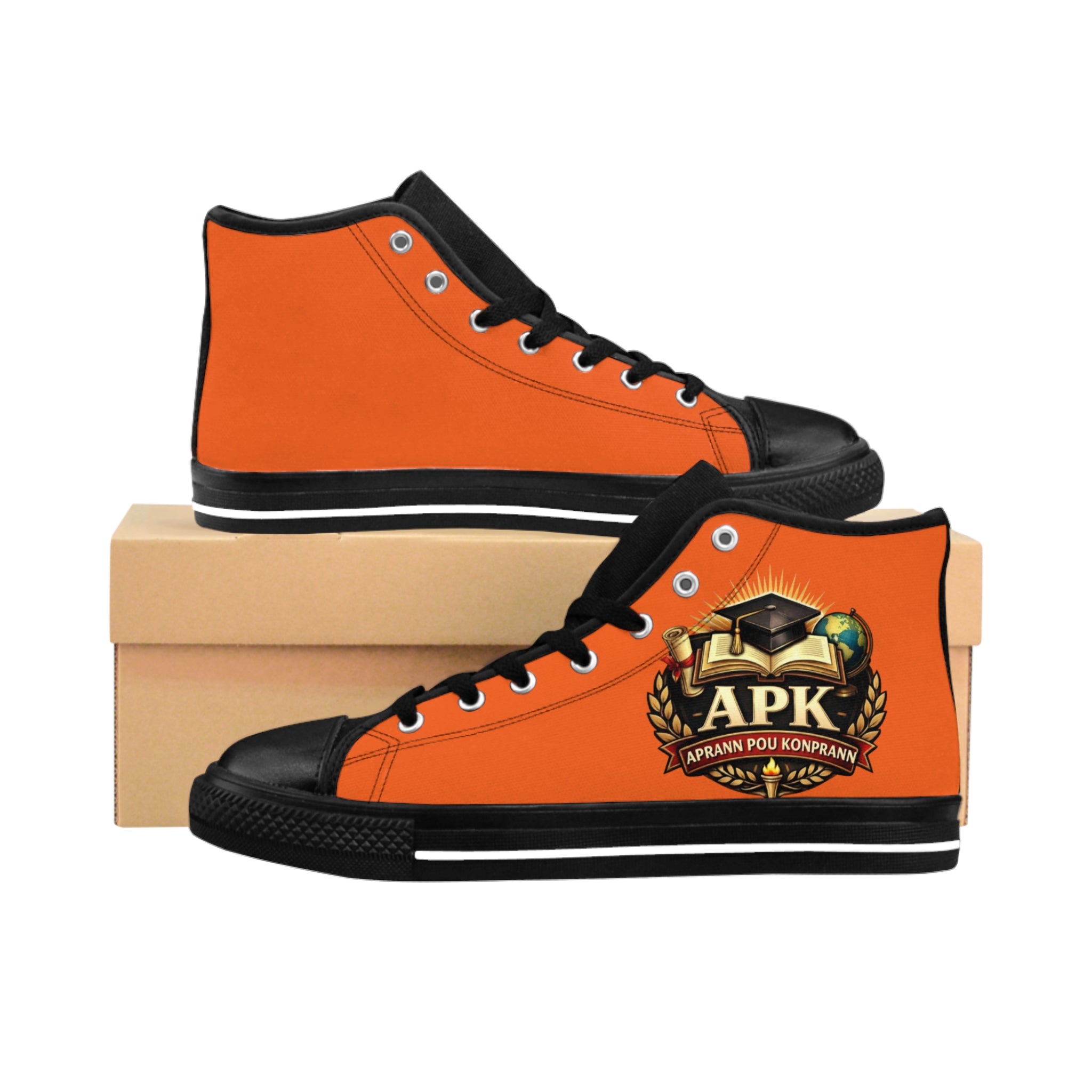 High-Top Sneakers — Orange Custom Logo Athletic Shoes