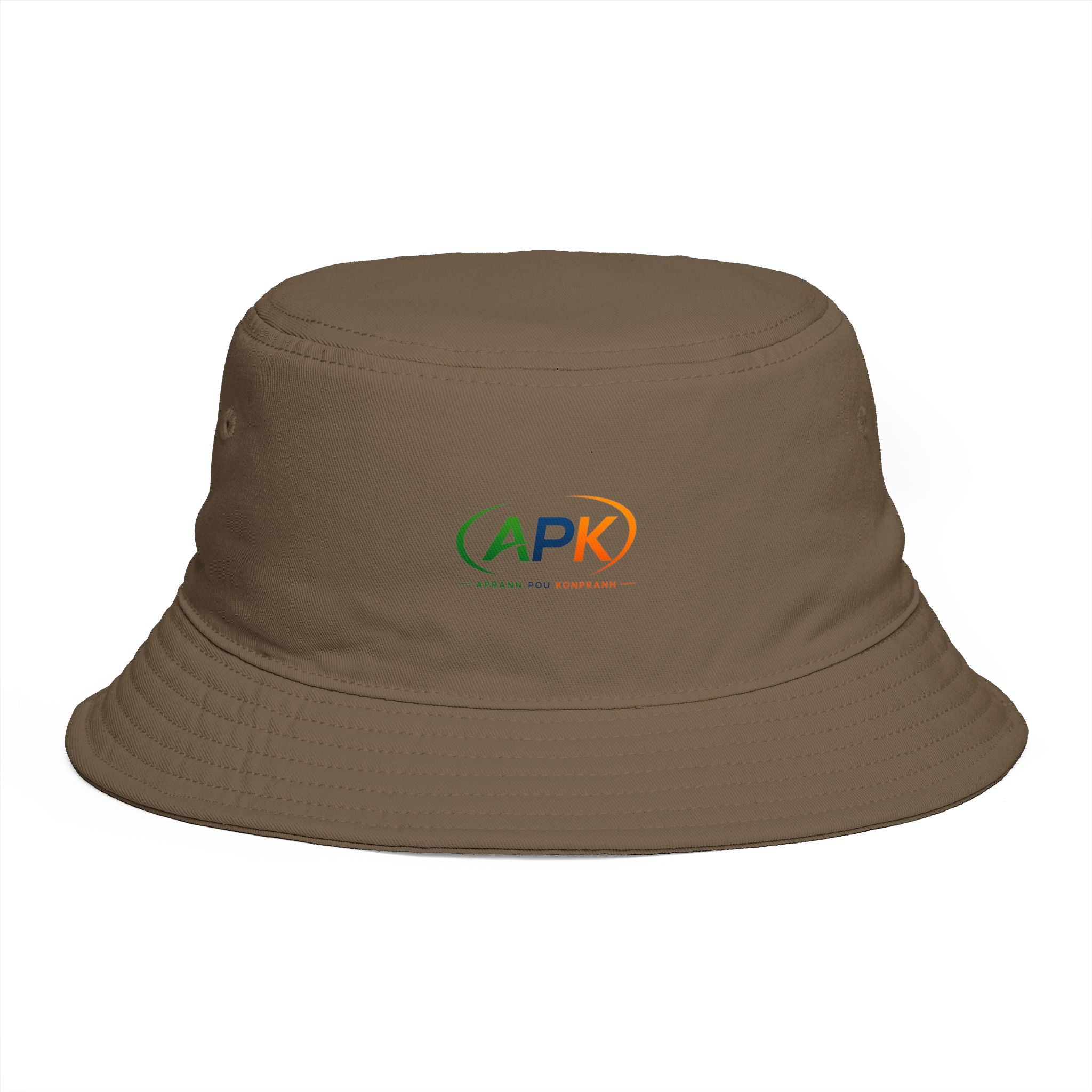 APK Logo Brown Bucket Hat — Casual Outdoor Sun Hat