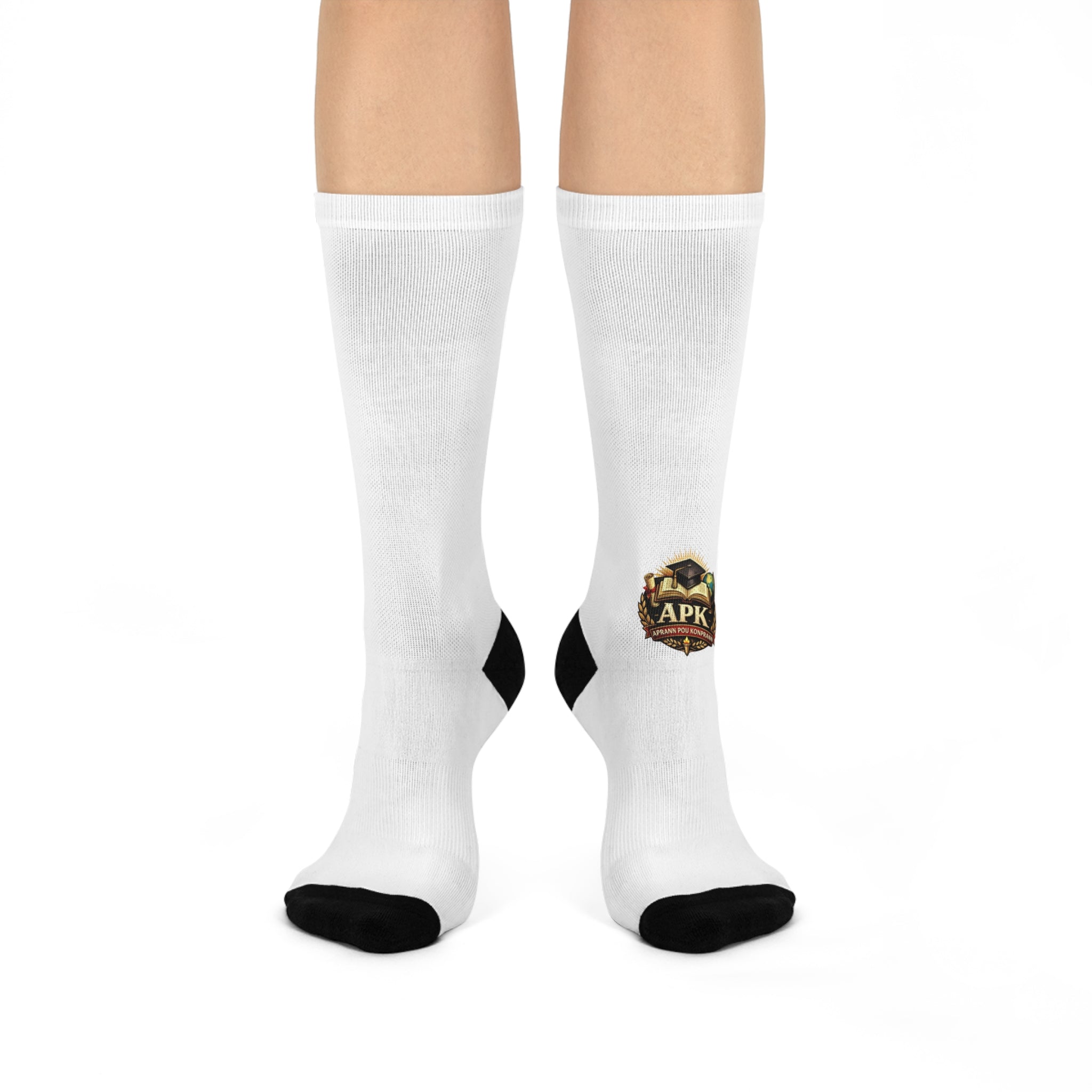Cushioned Crew Socks — Subtle Vintage Badge Logo Athletic Crew Socks