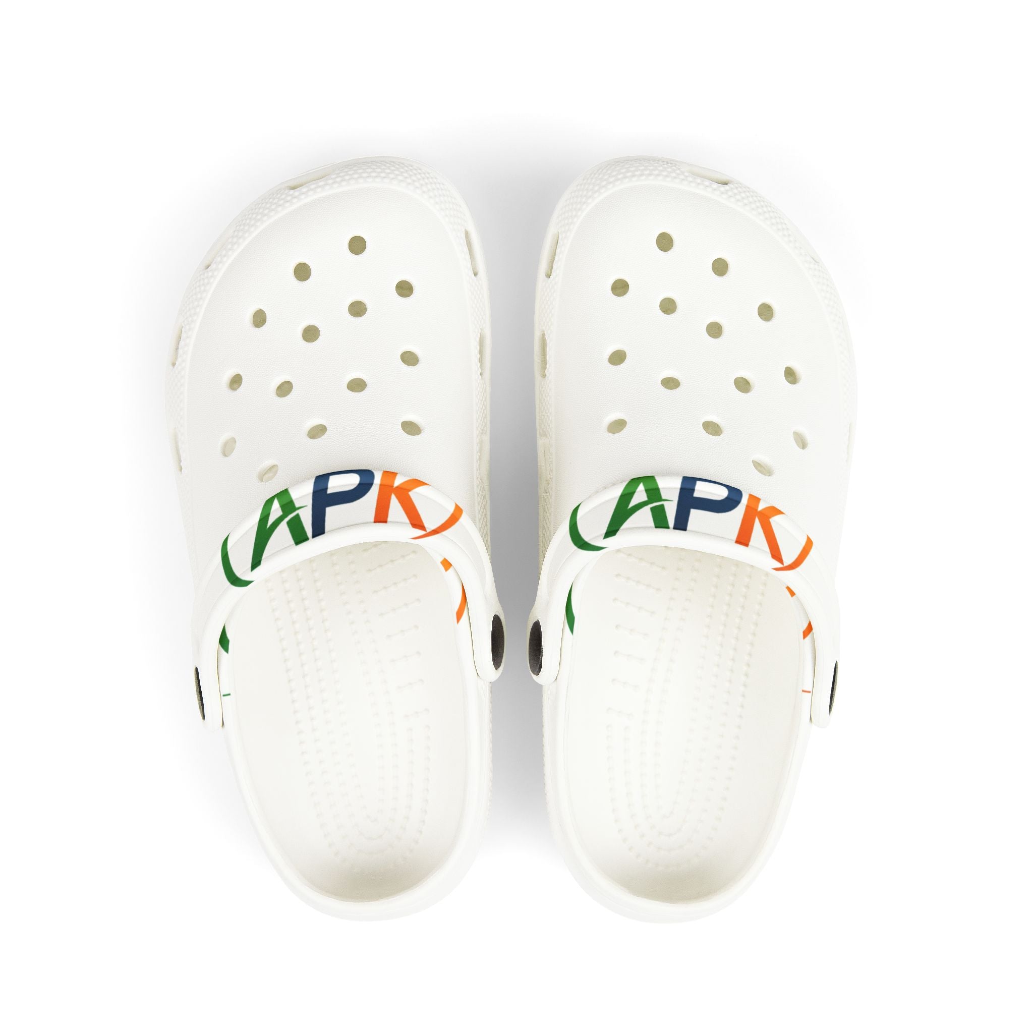 Kids White EVA Foam Clogs with Colorful Logo Strap — Lightweight Waterproof Summer Shoes