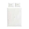 Minimalist Cotton Bed Set – White Bedding with Small Colorful Center Logo