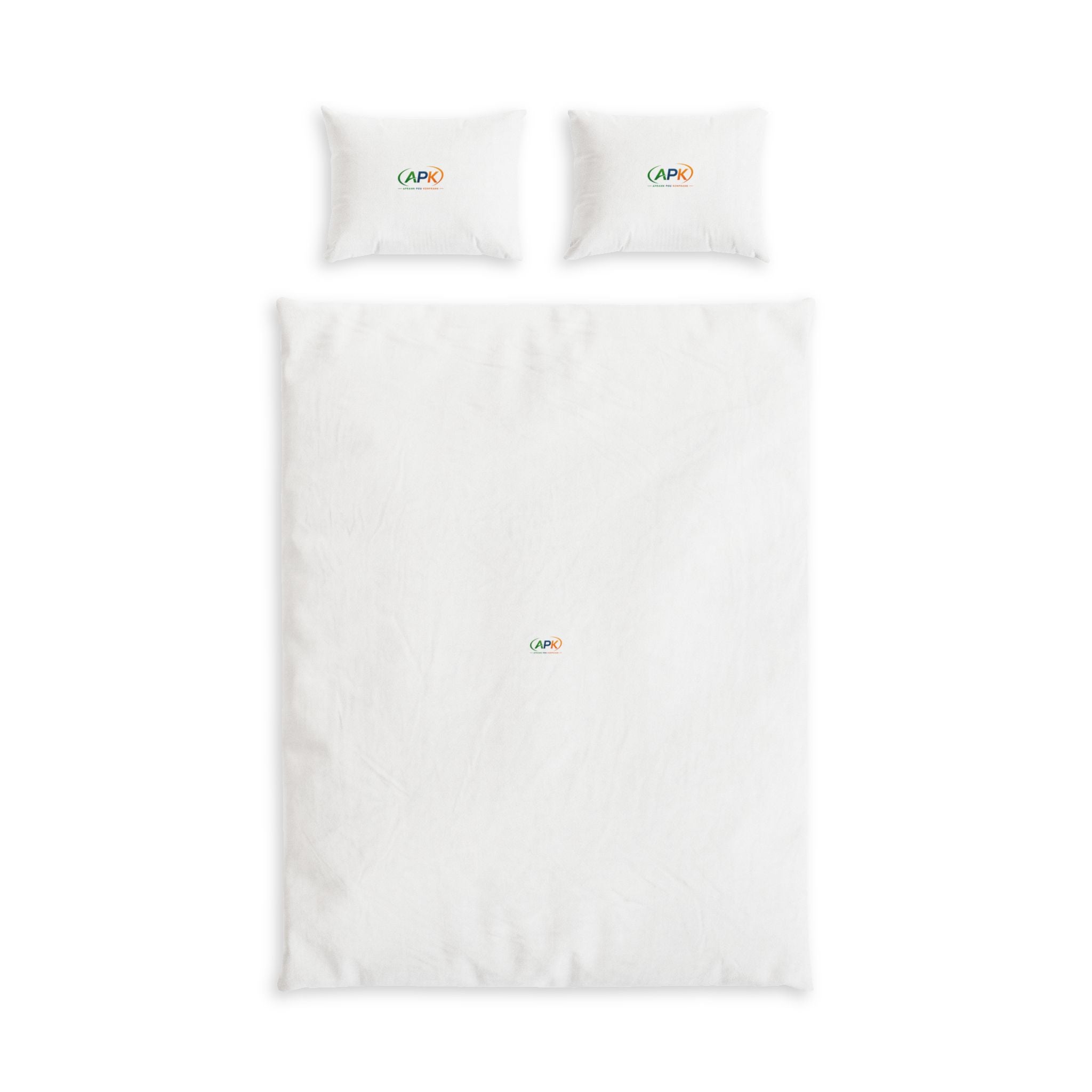 Minimalist Cotton Bed Set – White Bedding with Small Colorful Center Logo