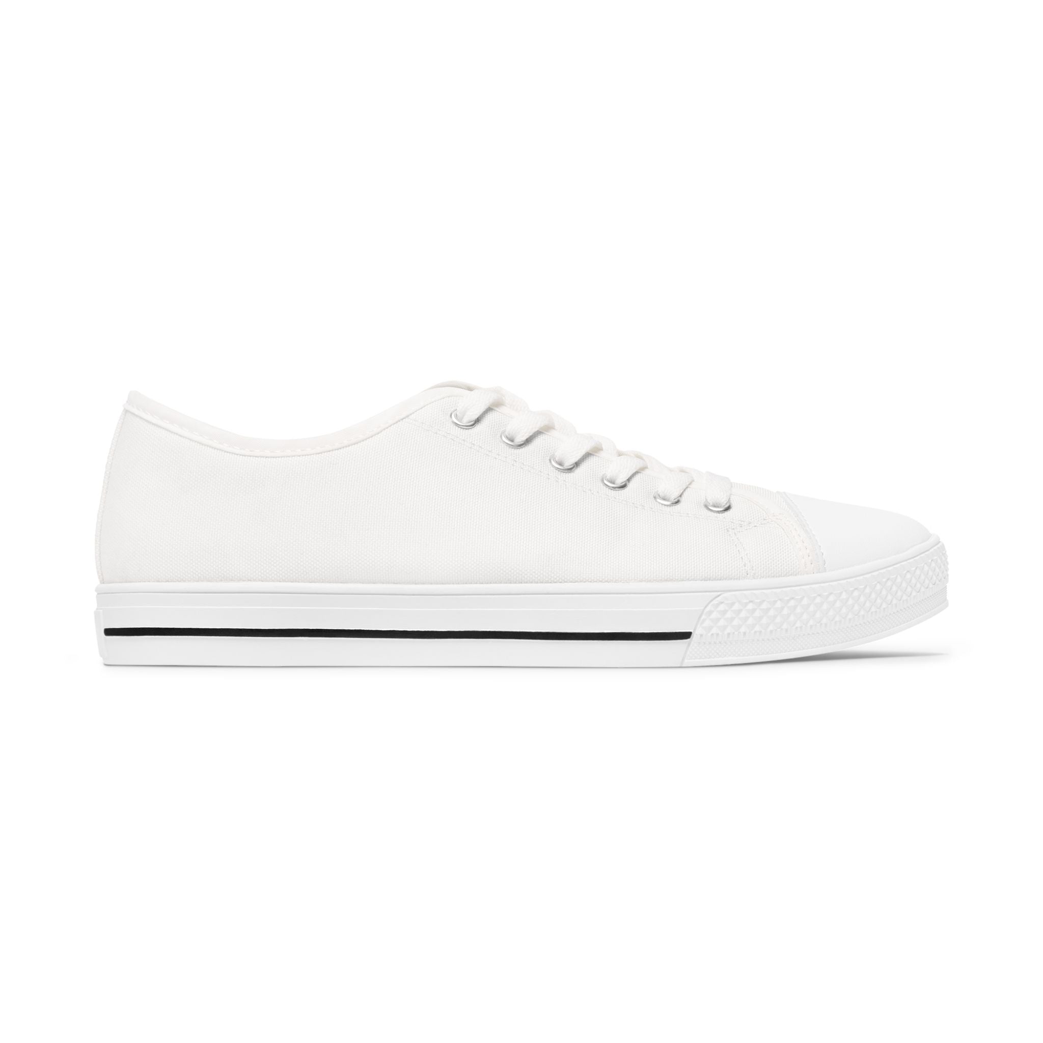 Low Top Sneakers — White Canvas Women’s Shoes with APK Crest Design