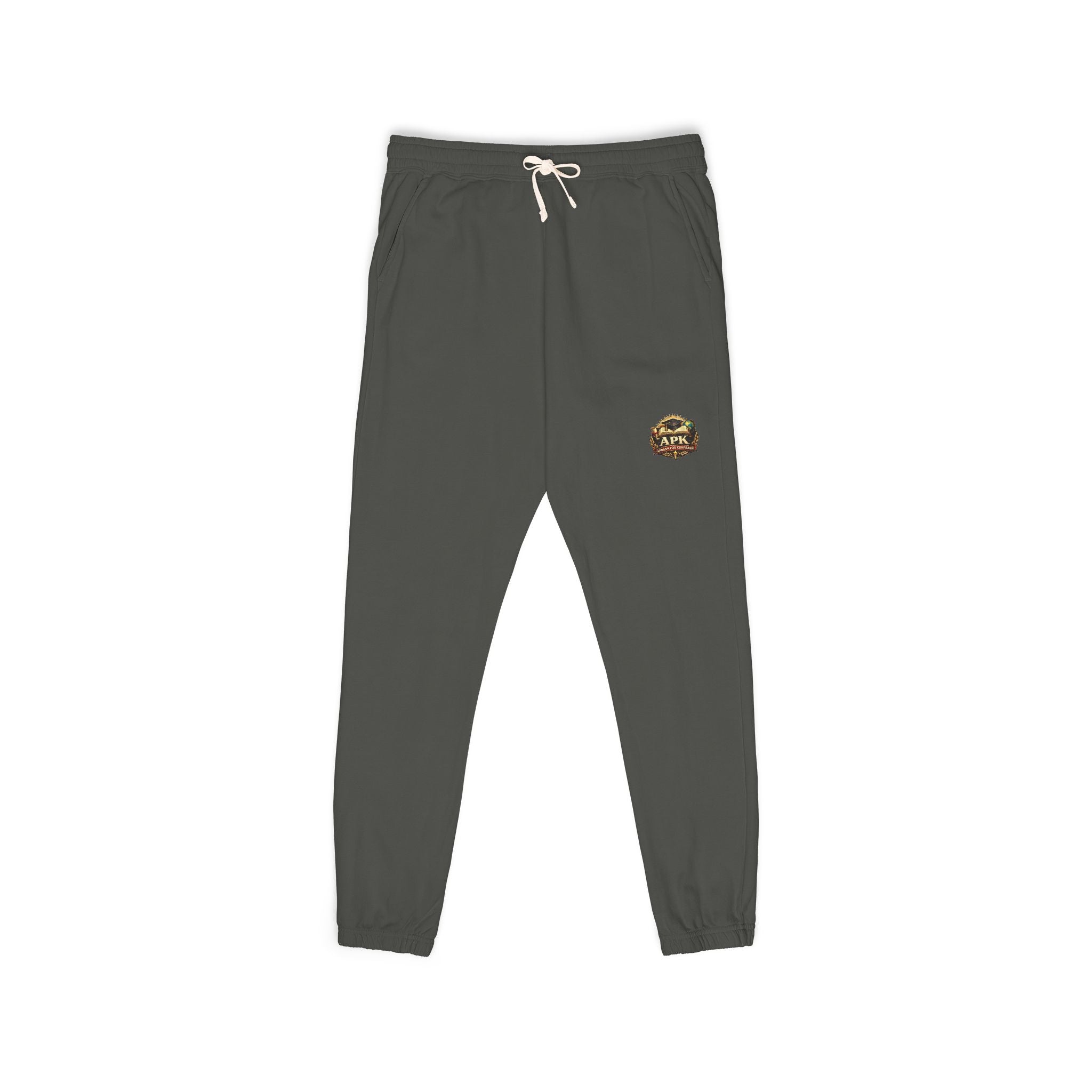 Ember Lion Joggers — Garment-Dyed Fleece Sweatpants with Small Flame Lion Patch